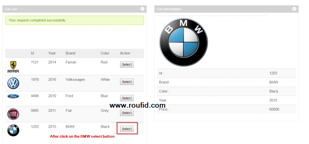 Liferay inter portlet communication using event after selecting BMW